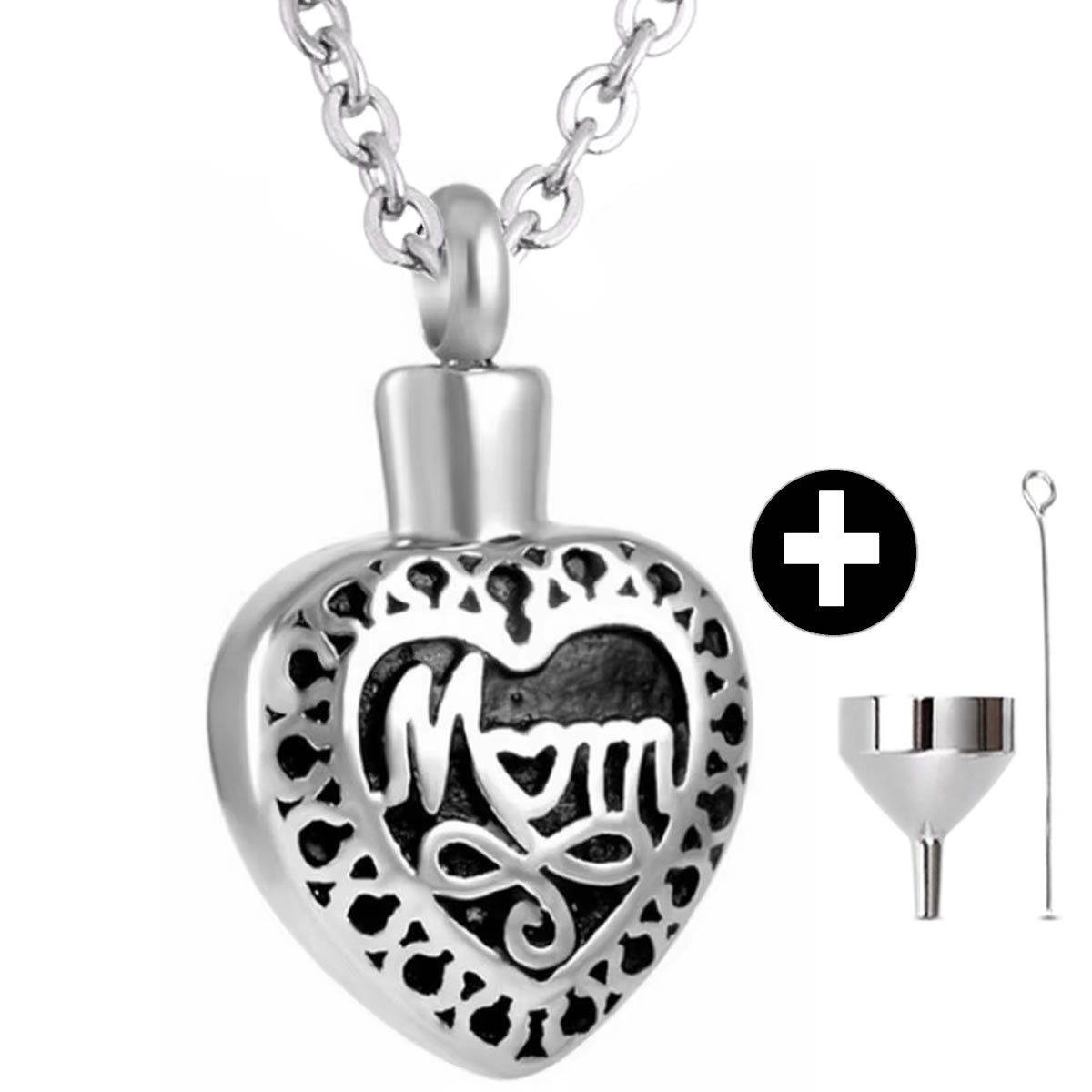 Ashanger -Urn - Hart - Moeder - Mama - Mam Mom -incl Verstelbare Ketting 46 - 52cm en vulsetje - Stainless Steel