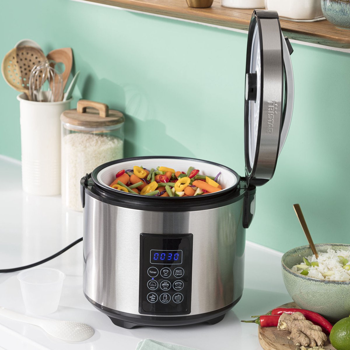 Tristar RK-6138 - Rijstkoker Multicooker - 900W - 2,2 Liter - 7 programma's - Warmhoudfunctie thumbnail 6