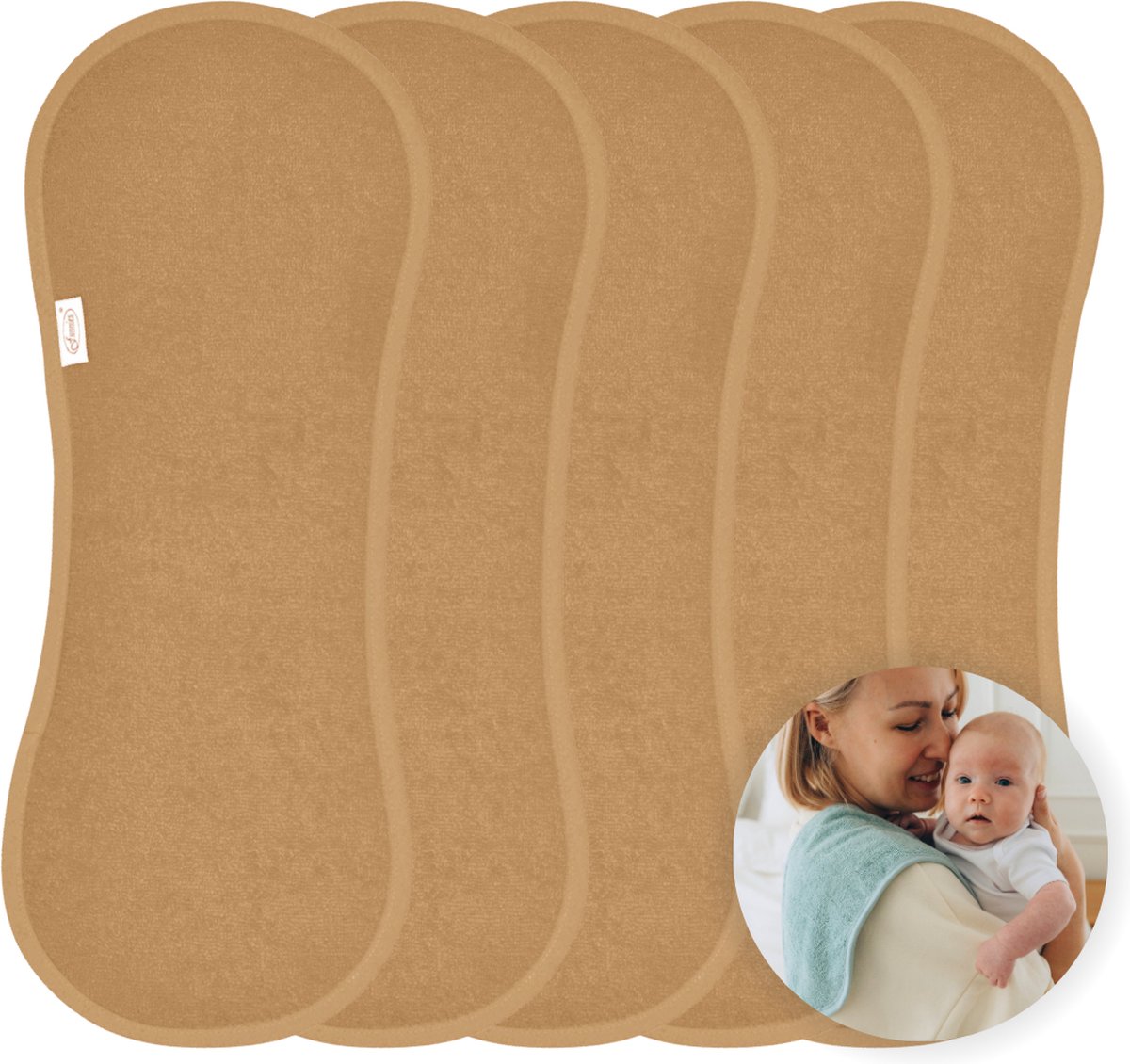 Goedkoopste Funnies Spuugdoek 5 Stuks Sand - Set van 5 Zachte Spuugdoekjes - Monddoekjes - Kwijldoekjes - 20x55 cm - Absorberend en Zacht - 100 Katoenen Badstof - Perfect voor na de Borstvoeding, Voeden en Bescherming van Kleding