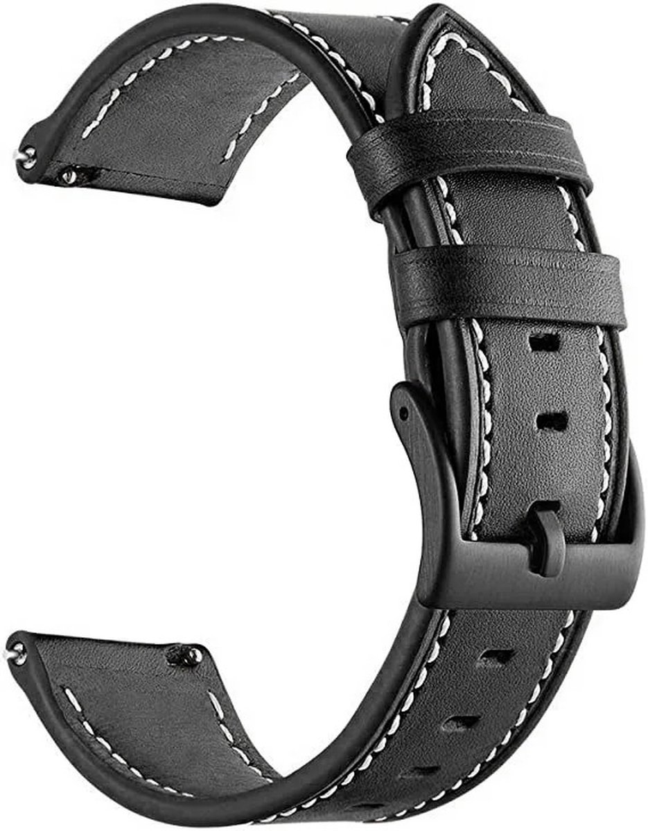 Zwarte PU Lederen Horlogeband 22mm - PU Leer, Quick Release, Geschikt voor Smartwatch en analoge horloges bijvoorbeeld Garmin, Seiko, Fossil Meer