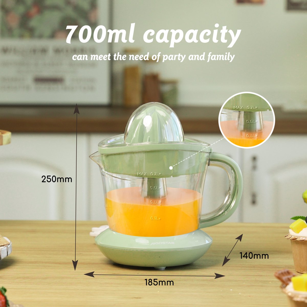 Aigostar Citruspers 40W - Compact sinaasappelpers 0,7L thumbnail 5