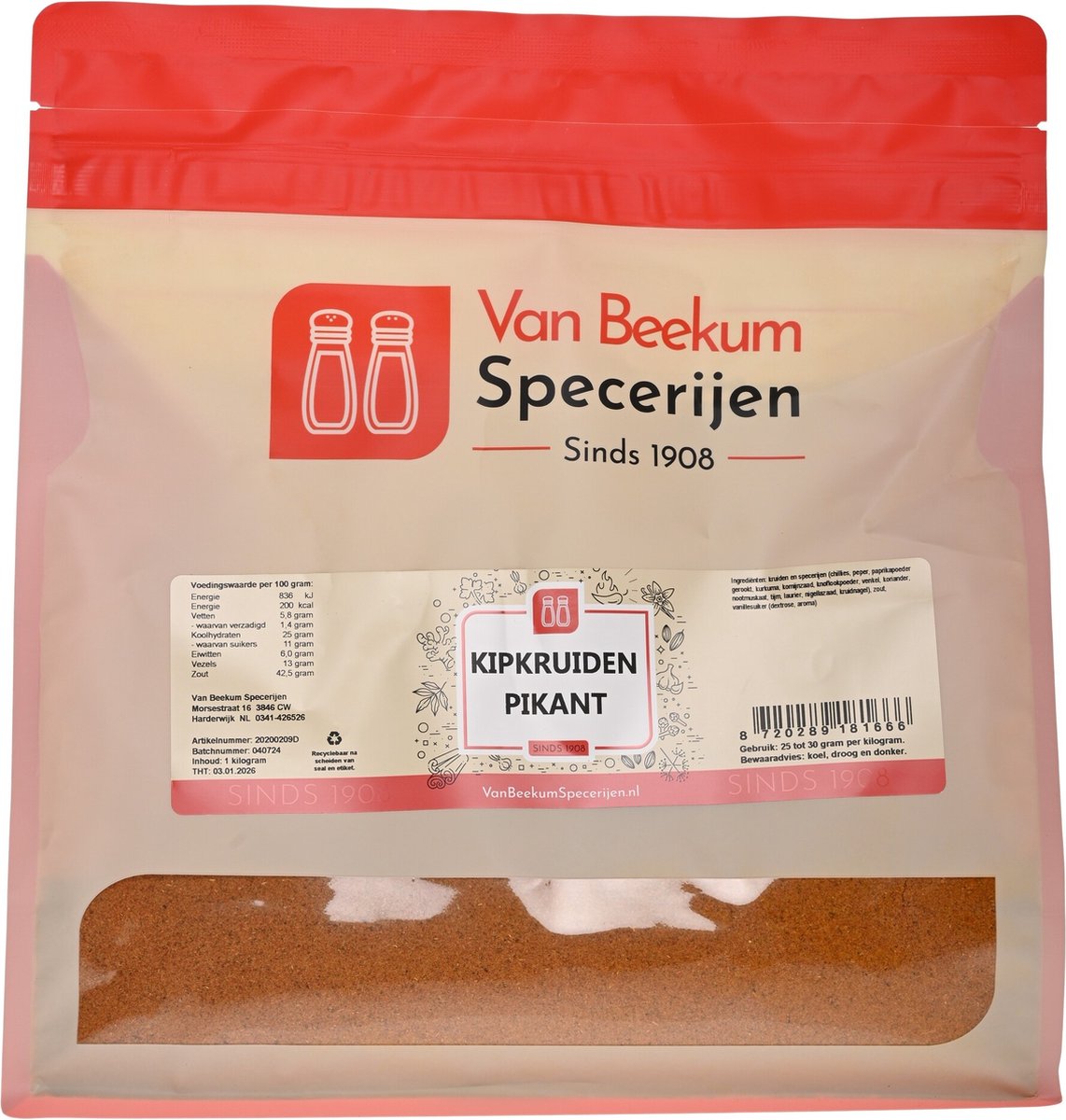 Goedkoopste Van Beekum Specerijen - Kipkruiden Pikant - 1 kilo (hersluitbare stazak
