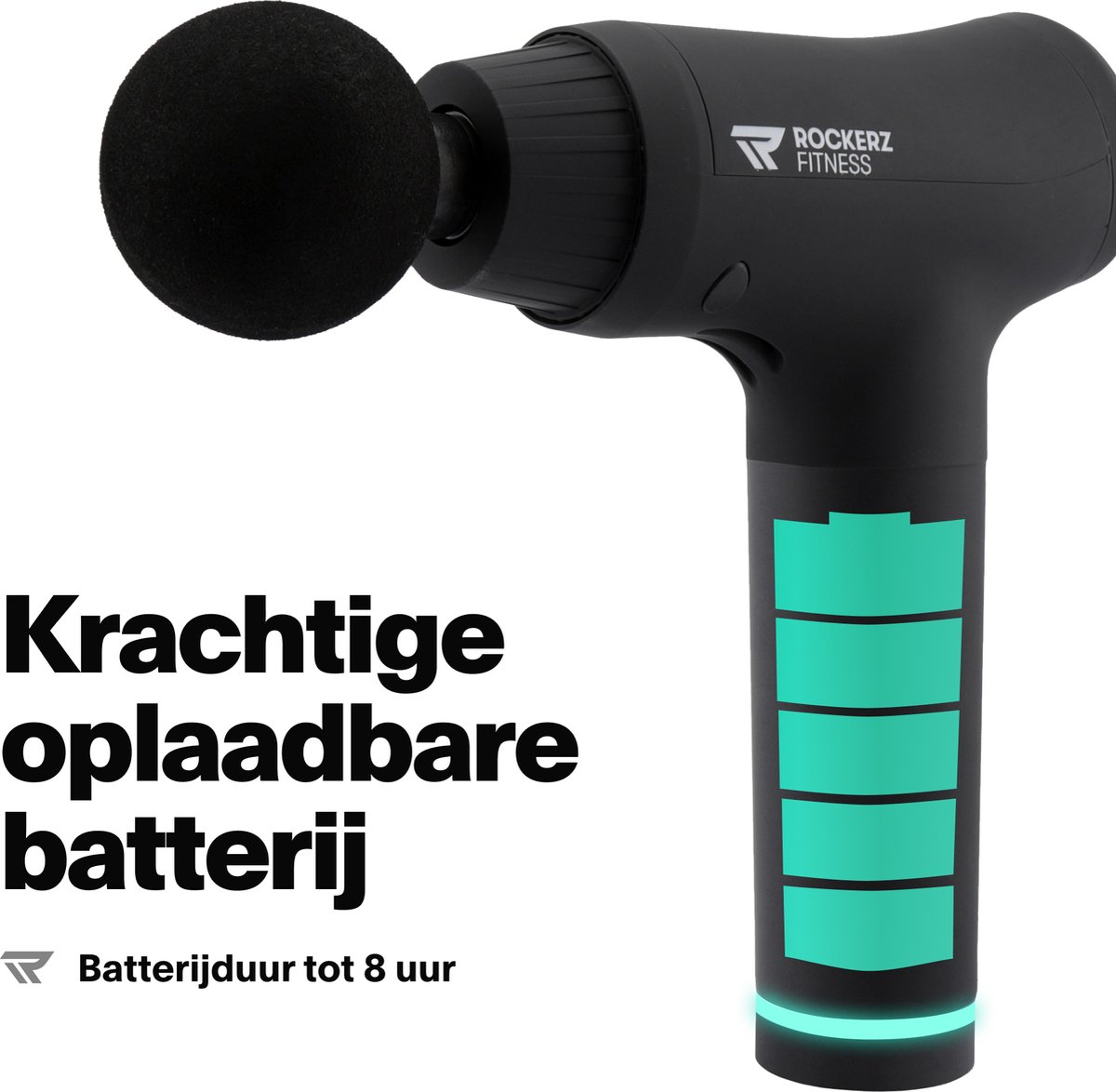 Afbeelding 2 van Rockerz Massage Gun - Massage gun professioneel - Massage pistool - 6 opzetstukken - 30 snelheden - Inclusief koffer - Krachtig - Draadloos