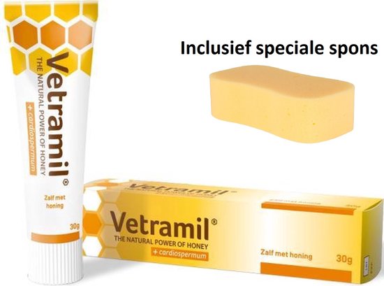 Vetramil - Wondzalf - Honingzalf - Verzachtend & Herstellend - Tube - 30 gram - met Cardiospermum - inclusief speciale spons