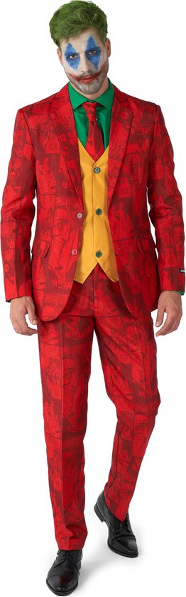 Suitmeister Scarlet Joker™ - Heren Pak - Halloween Kostuum - Verkleedkleding - Batman DC Comics - Komt met Colbert, Pantalon, Stropdas en Gillet - Rood - Maat L
