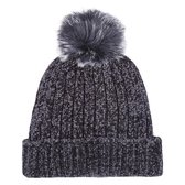 Warme dames muts Velvet Days|Grijs|Gebreide beanie|Nepbont pompom