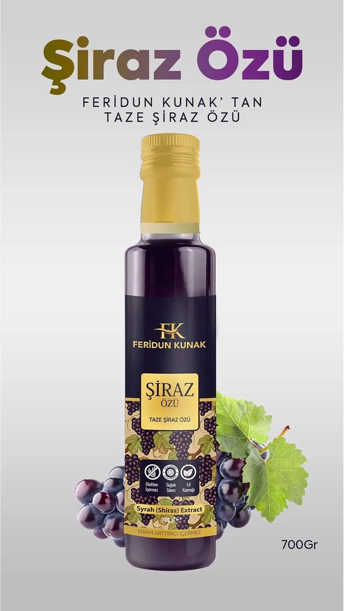 Goedkoopste Feridun Kunak Vers Shiraz-extract Biologisch Koudgepers Natuurlijke syrah (Shiraz) voor Volwassenen en kinderen Rijke antioxidanten Vitamines en Bioactieve stoffen Helpt het immuunsysteem versterken Ondersteunt de algehele Gezondheid - 700 Gr
