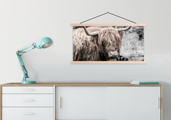 Porte-affiche avec affiche - Affiche scolaire - Highlander écossais - Vintage - Boek - 90x45 cm - lattes vierges