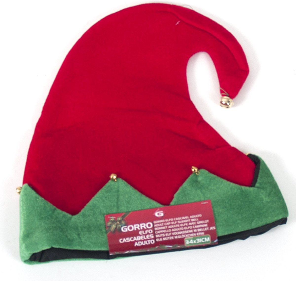 Gerimport Elfenmuts - rood/groen - puntmuts - volwassenen - polyester - kerstelf accessoires