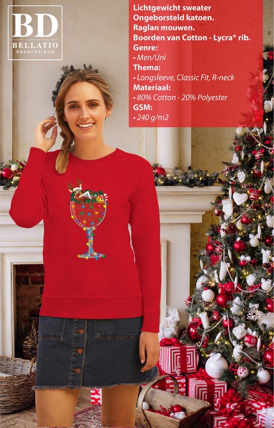 Bellatio Decorations Wrong Pull de Noël pour Femme - Verre à Cocktail avec Rudolf - Rouge - Cadeau de Noël XL