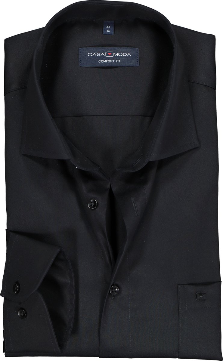 CASA MODA comfort fit overhemd - mouwlengte 7 - twill - zwart - Strijkvrij - Boordmaat: 40 (EU maat: M)
