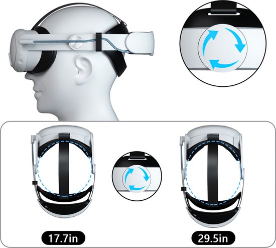 Elite Strap Geschikt voor Meta Quest 3 VR-Bril - Verstelbaar - Verstelbare Comfortabele Strap - 3D Bril Accessoires - Wit - Hoofdkussen - Anti Scratch Lens Cover Geschikt - VR-bril niet inbegrepen!