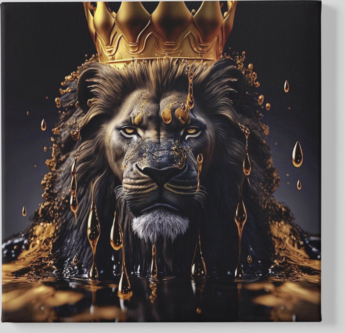 Trendex Global Canvas Schilderij - Leeuw - Koninklijk - Wilde Dieren - 40x40x2 cm Goud