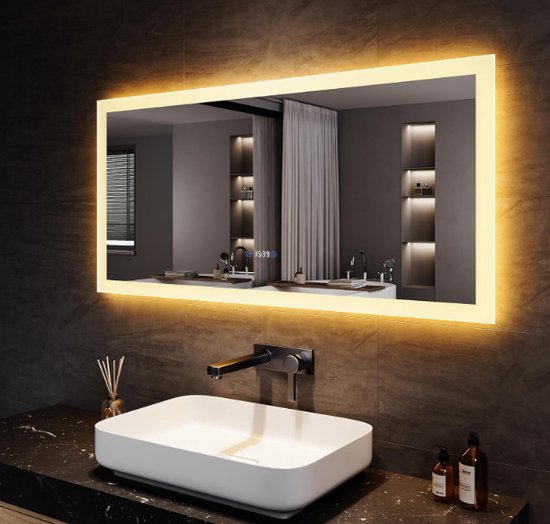SONNI Led-badkamerspiegel, 80 x 60 cm, led-wandspiegel met legplank, 80 cm, 3 instelbare lichtkleuren, anti-condens en geheugenfunctie