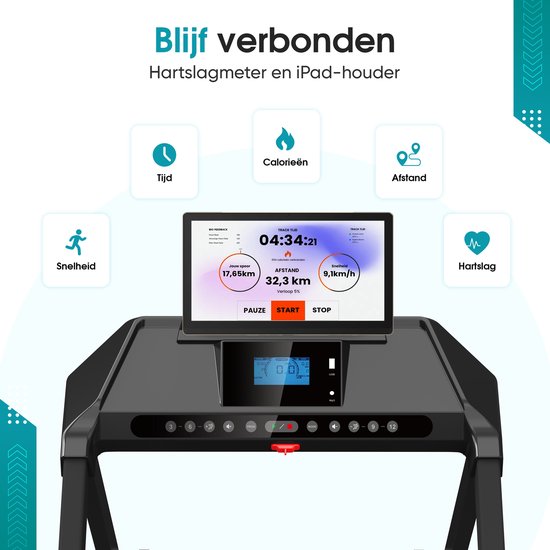 TibaGoods Elektrische Loopband - Hardloopband - Wandelband - 1 t/m 12 kmh - Inklapbaar - 9% Hellingsfunctie - 12 Programma's - Sport - Hometrainer - Walking pad - Voor Thuis