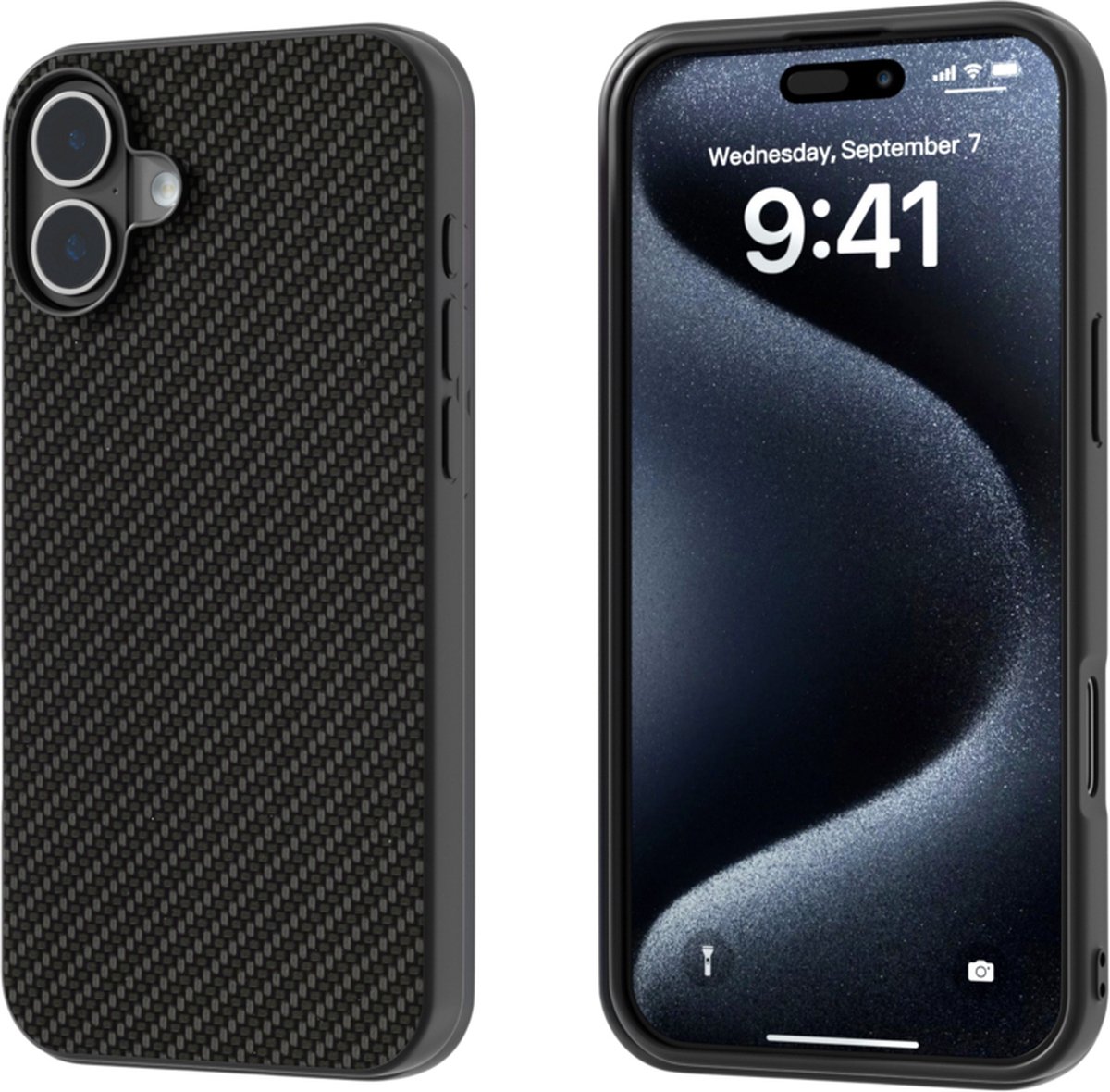Slim Carbon Bescherm-Hoes Cover geschikt voor iPhone 16 Zwart