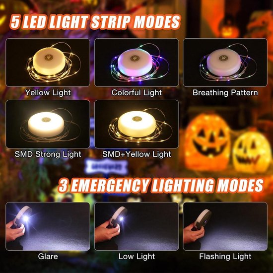 Sprifityy 10 m campinglichtketting, oprolbaar, opladen op zonne-energie en USB-aansluiting, led-lichtketting met 8 verlichtingsmodi, afstandsbediening, waterdicht, outdoor campinglamp voor tent