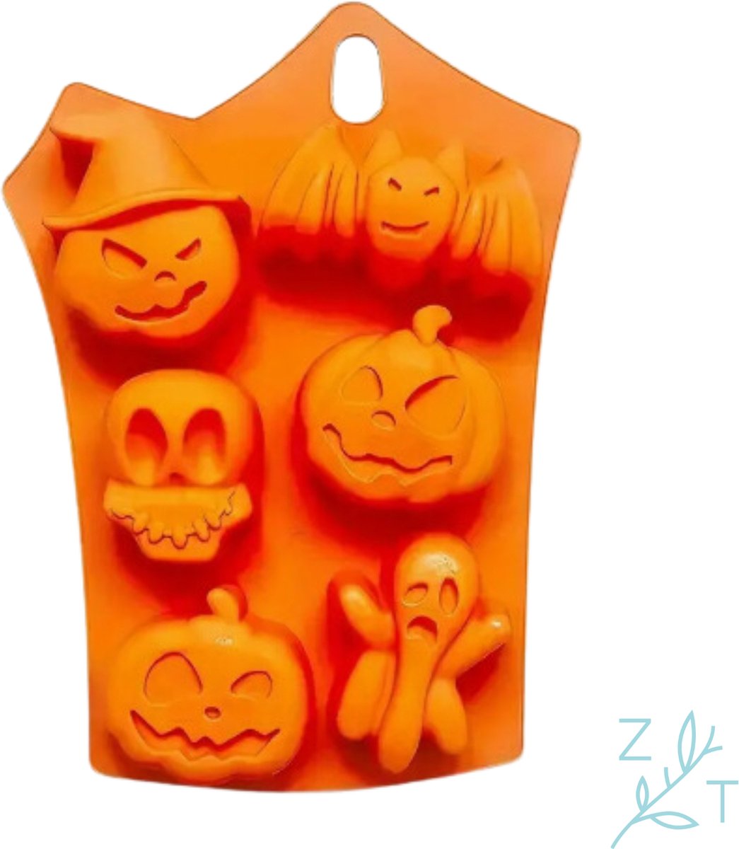Halloween bakvorm - Bakken - Silicone - Oranje - 6 vormen - Pompoen - Spook - Skelet - Vleermuis