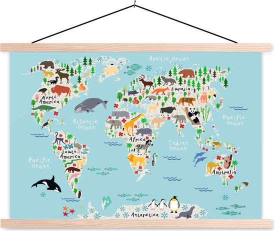 Wereldkaart Notre règne animal assiette scolaire lattes plates vierge 90x60 cm - Tirage photo sur poster textielposter (décoration murale salon / chambre)