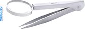 MEDLUXY® - Splinter Pincet met Vergrootglas (loep verstelbaar) - Recht - Fijne punt - 11 cm ( splinterpincet , hobby , beauty, sieraden)