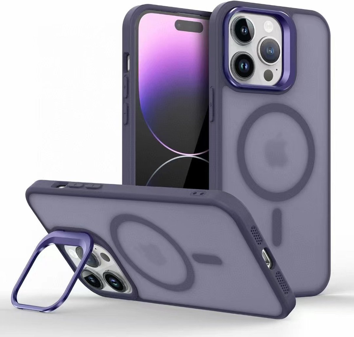 Backcover Case Hoesje Compatibel met MagSafe Geschikt voor: iPhone 15 Pro - Ingebouwde Camera standaard - Schokbestendige beschermhoes - Paars