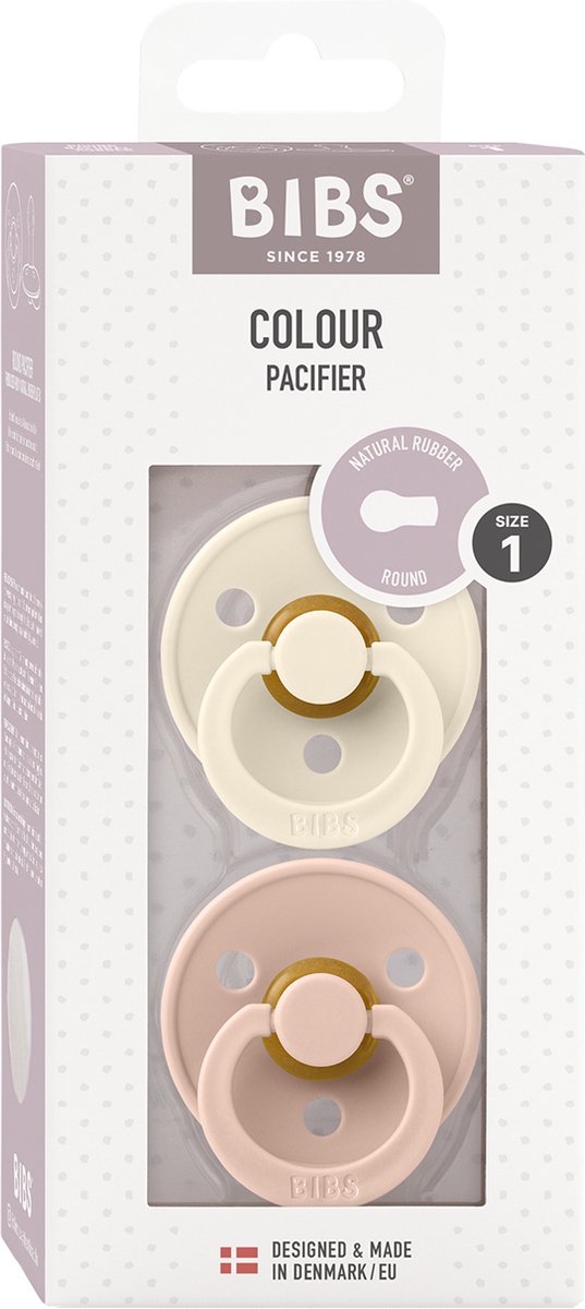BiBS - Colour Pacifier - Stage 1 Fopspeen - 0+ maanden - 2 stuks - Ivory / Blush van BIBS — afbeelding 4