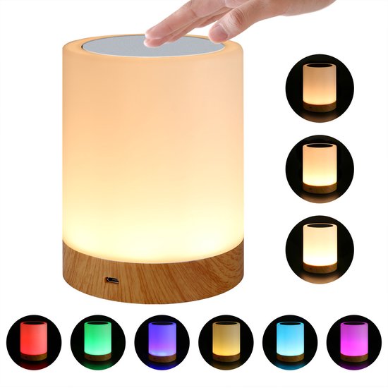 Nachtlampje - Kleurrijk creatief nachtkastje met houtnerf Omgevingslicht - Dimbare aanraaklamp voor babykamer - Geschikt voor nachtkastje, kinderkantoor, slaapkamer, woonkamer, campingnachtlampje