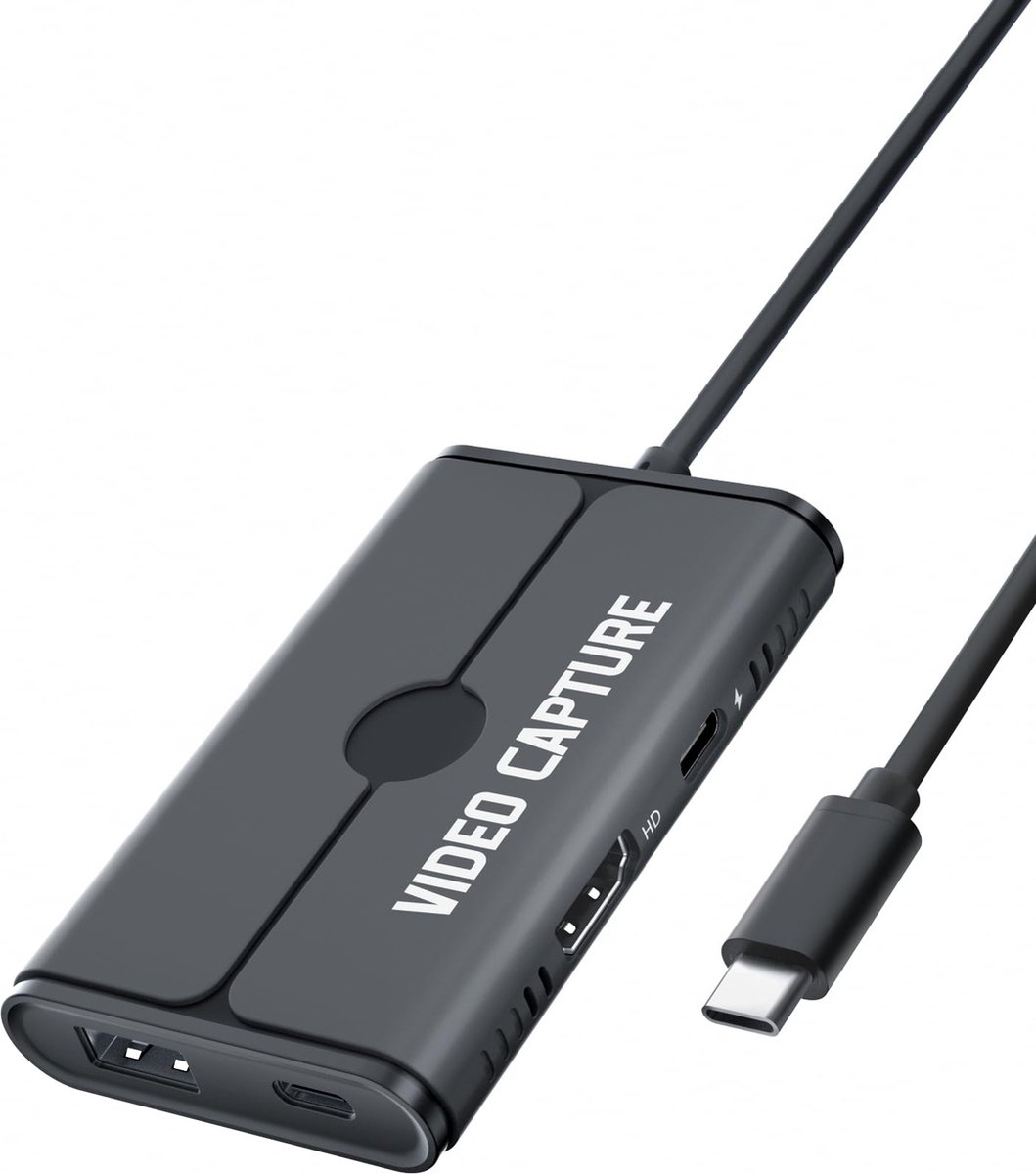 Lemorele AC08-1 - Video Capture Card - 1080P@60Hz - USB C naar HDMI - 100W PD Voeding - Compatibel met PC, Console, Mobiele Apparaten & Stream Deck/Switch - Voor Professionele Streaming en Gaming - Zwart/Donker Grijs