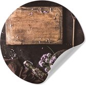 WallCircle® - Behangcirkel 140x140 cm - Muurstickers Snijplank - Kruiden - Lepel - Keuken - Rustiek - Vijzel - Bieslook - Muurcirkel keuken - Wanddecoratie accessoires - Zelfklevend schilderij - Wandcirkel decoratie
