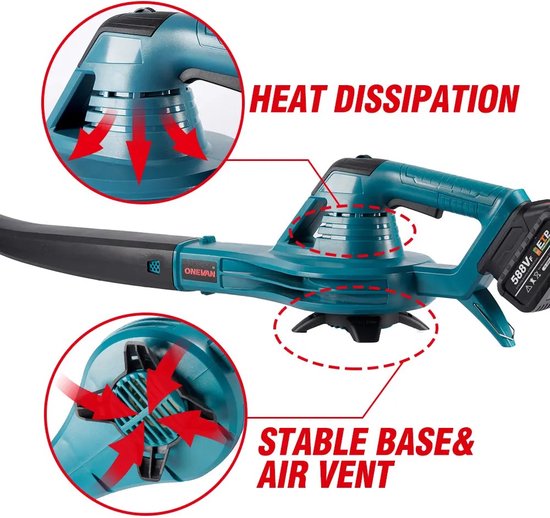 Eszenzics™ Turbo Bladblazer - Zeer krachtig - Duurzame kopermotor - 46000rpm - Elektrisch - Incl. 2 accu's - 4500W - Ergonomische greep - Blauw van Eszenzics™ — afbeelding 4