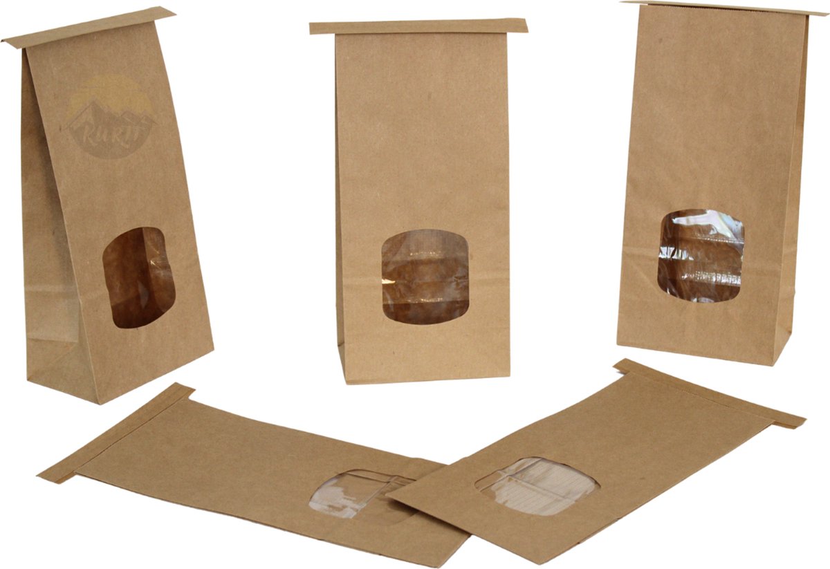 KURTT 25 stuks papieren zakjes cadeauzakjes blokbodemzakjes uitdeelzakjes transparant vakje 11.5 x 7.2 x 24.5 cm