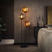 Ripoll vloerlamp, vloerlamp van metaal/glas in zwart/amber/helder, retro/vintage design armatuur met glazen kap ( 15 cm) en voetschakelaar, hoogte
