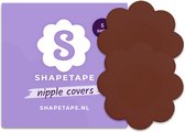 Bruine, bloemvormige tepelcovers in verpakking met logo "S" Shapetape. 5 sets.