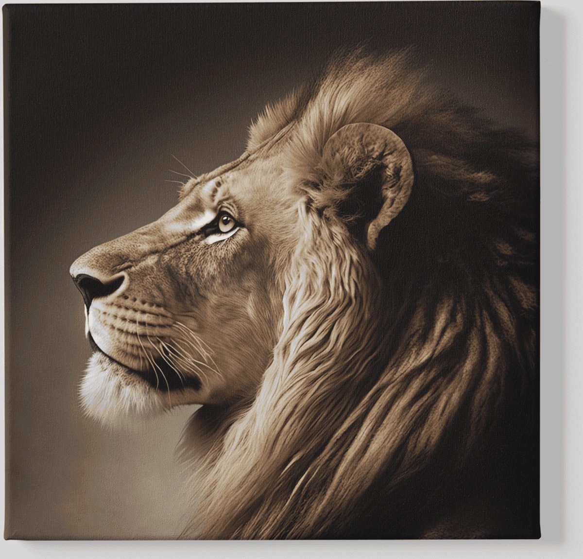 Trendex Global Canvas Schilderij - Dieren - Leeuw - Vierkant Canvas - 40x40x2 cm Bruin