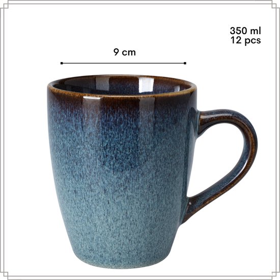 OTIX Koffiekopjes - met Oor - Set van 12 - Koffietassen - Theemok - 350ml - Aardewerk - EBONY