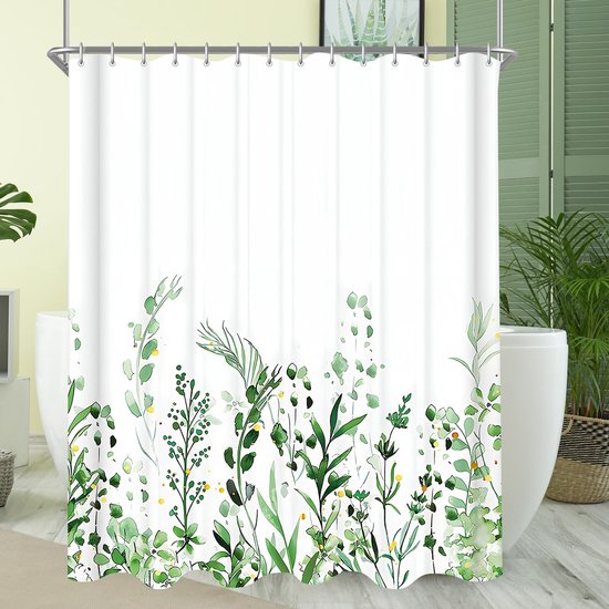 Furlinic Douchegordijn Anti Schimmel Polyester Stof Waterdicht Douche Gordijnen Wasbaar Textiel voor Badkuip of De Badkamer 12 Douchegordijnhaken Zwart 200x200cm