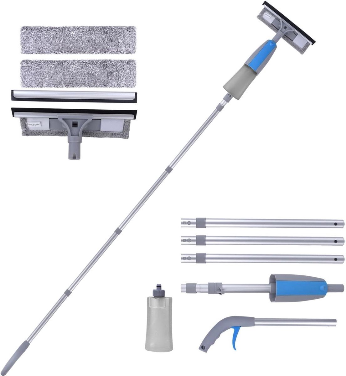 Goedkoopste 3-in-1 raamreiniger reinigingsgereedschap met sproeier - verlengstang - verstelbare kop - binnen en buiten gebruik Ramenwasser