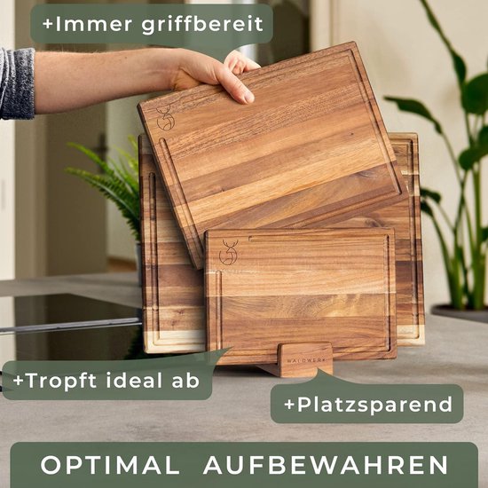 Deleca 3-delige Snijplankenset met Houder - Acaciahout voor Keuken en