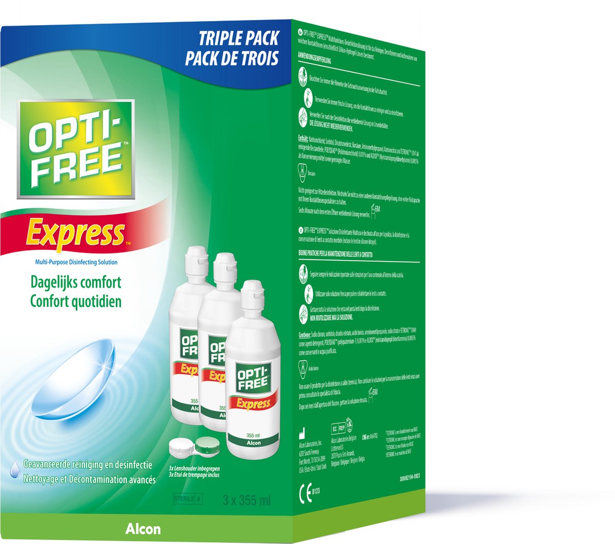 Goedkoopste OPTI-FREE Express MPDS - 3 x 355 ml 3 lenshouders - Lenzenvloeistof