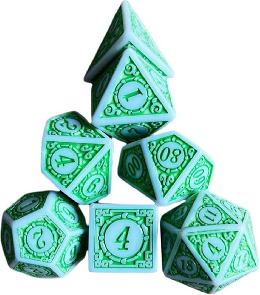 Lapi Toys - Dungeons and Dragons dobbelstenen - DnD Dice - Polydice - Dobbelstenen Dungeons Dragons - D&D dobbelstenen - DnD Dice Set - 1 set (7 stuks) - Acryl - Groen