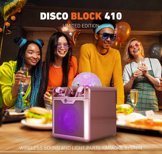 N-GEAR Disco Block 410 - Karaoke Set - Bluetooth Speaker - Party Box met 2 Microfoons - Space Pink - Limited Edition