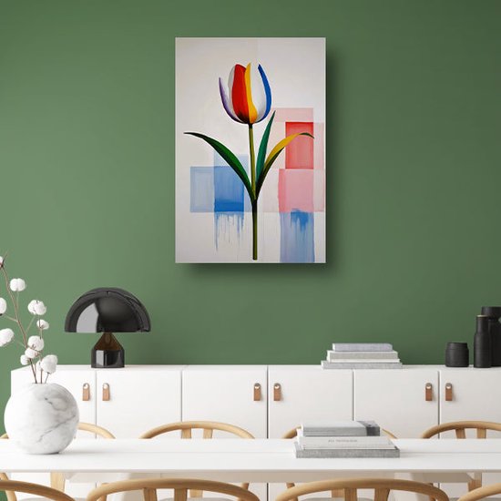 Tableaux tulipes sur verre - Tableaux végétaux - Peinture sur verre Carré - Décoration murale moderne - Peinture verre acrylique - Décoration chambre verre acrylique 100x150 cm