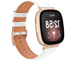 Top Grain Genuine Classic Leather Replacement Wristbands Straps for Women Men White - Compatible with Fitbit Versa 4 Versa 3 Sense 2 Sense Watch Bands