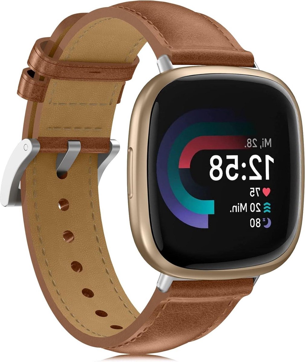 Zachte leren armband voor Fitbit Versa 4 - Compatibel met Fitbit Sense 2 - Dames en Heren