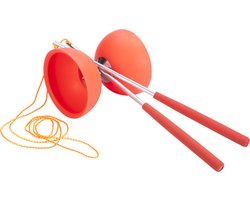 Diabolo Rubber Fluor Rood – Circusspeelgoed voor Kinderen & Volwassenen – Inclusief Metalen Stokjes met EVA Handvat – Coördinatie & Behendigheid – ø 10,5 cm – Engelhart