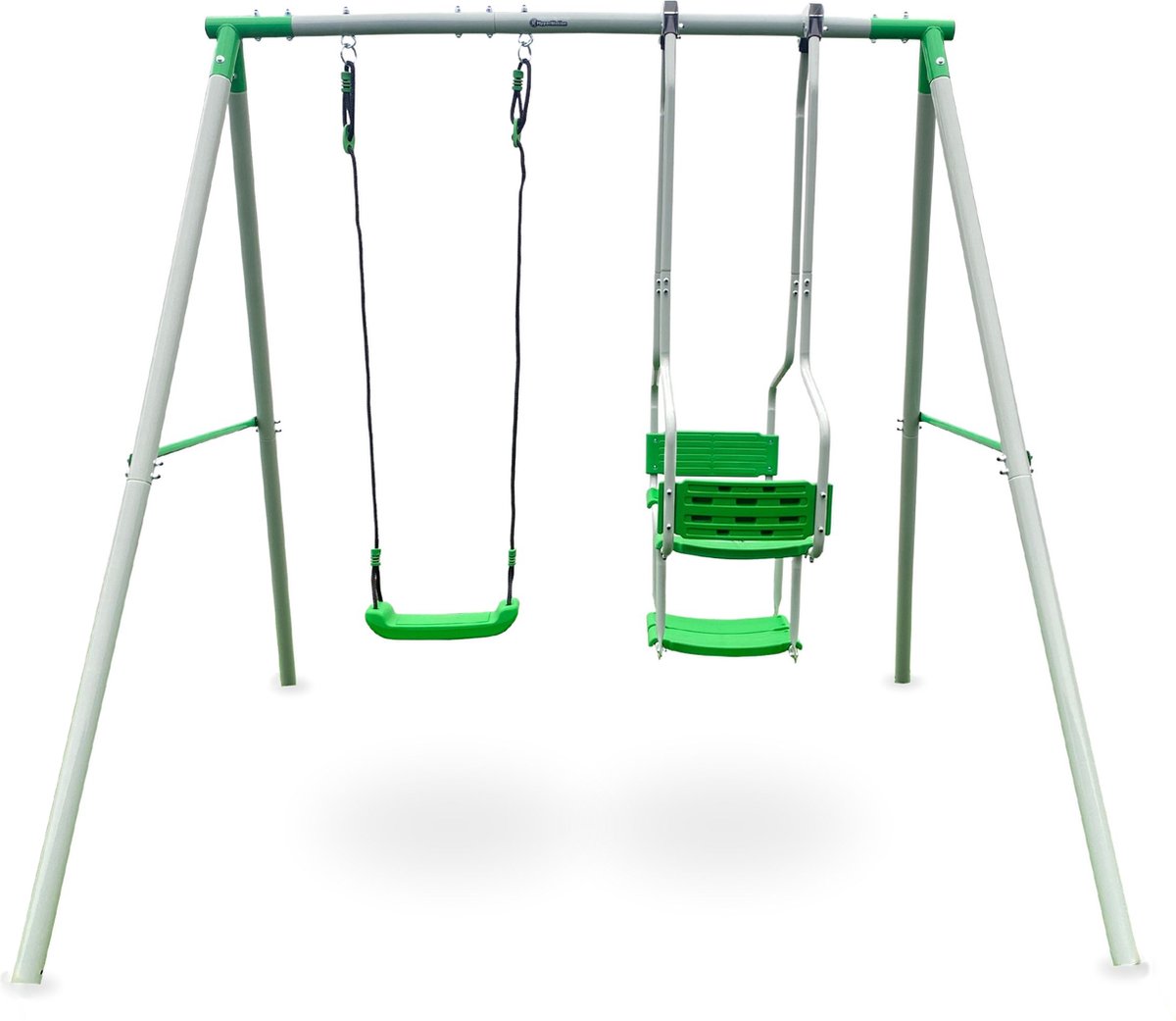 HyperMotion Kinderschommel, tuin speelplaats 3-zits kinderschommelset, tuinschommel voor kinderen 3+, stalen frame, lengte verstelbaar touw, ankeranker, kleur groen