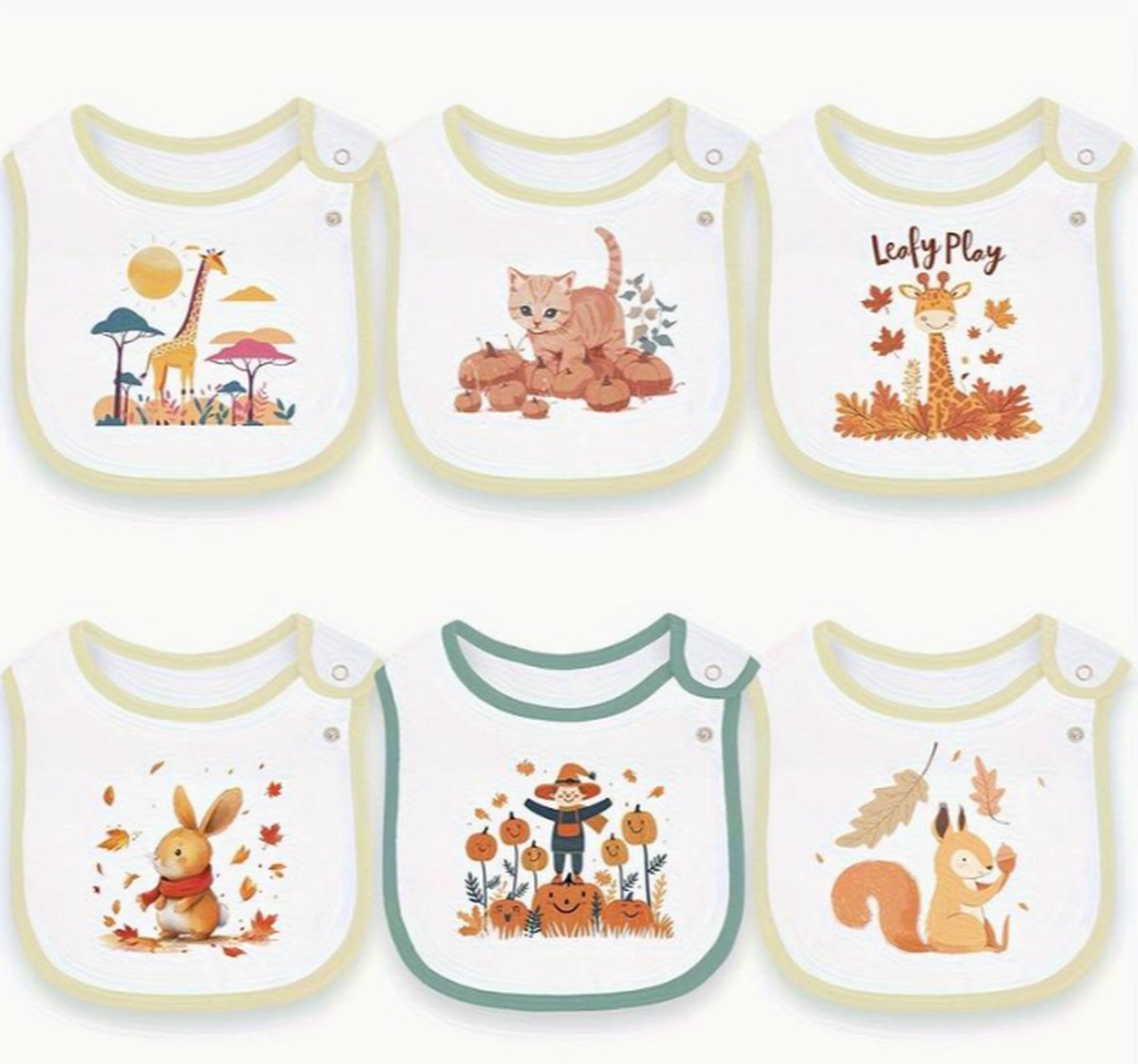 Goedkoopste 6 stuks waterdichte slabben herfst dieren - waterdichte slabben - baby slabben - slabbers