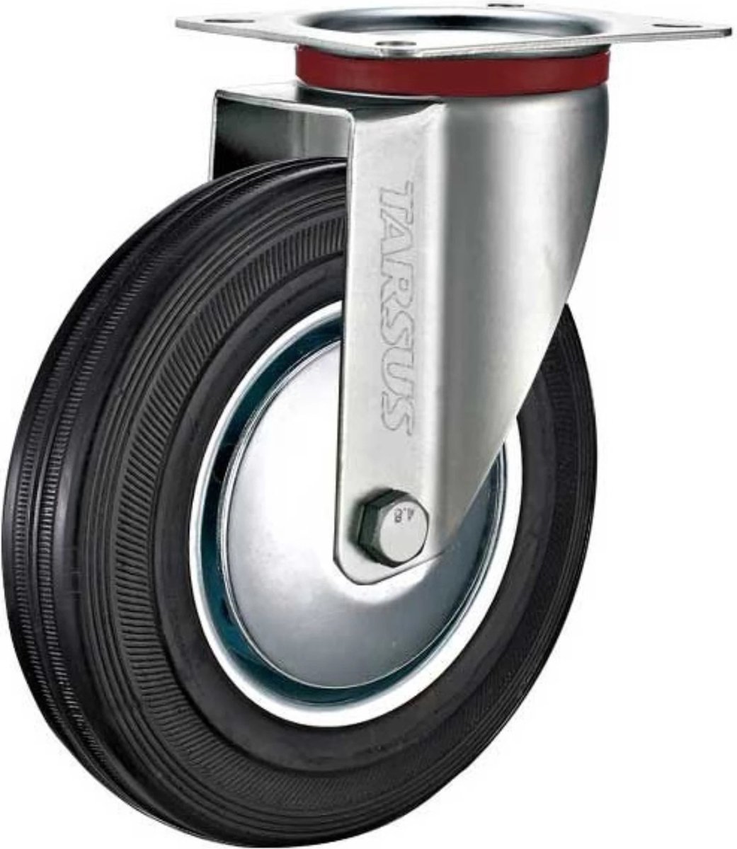 Tarsus Zwenkwiel 200 mm - Stalen velg - 180 kg draagvermogen - Massieve rubberband