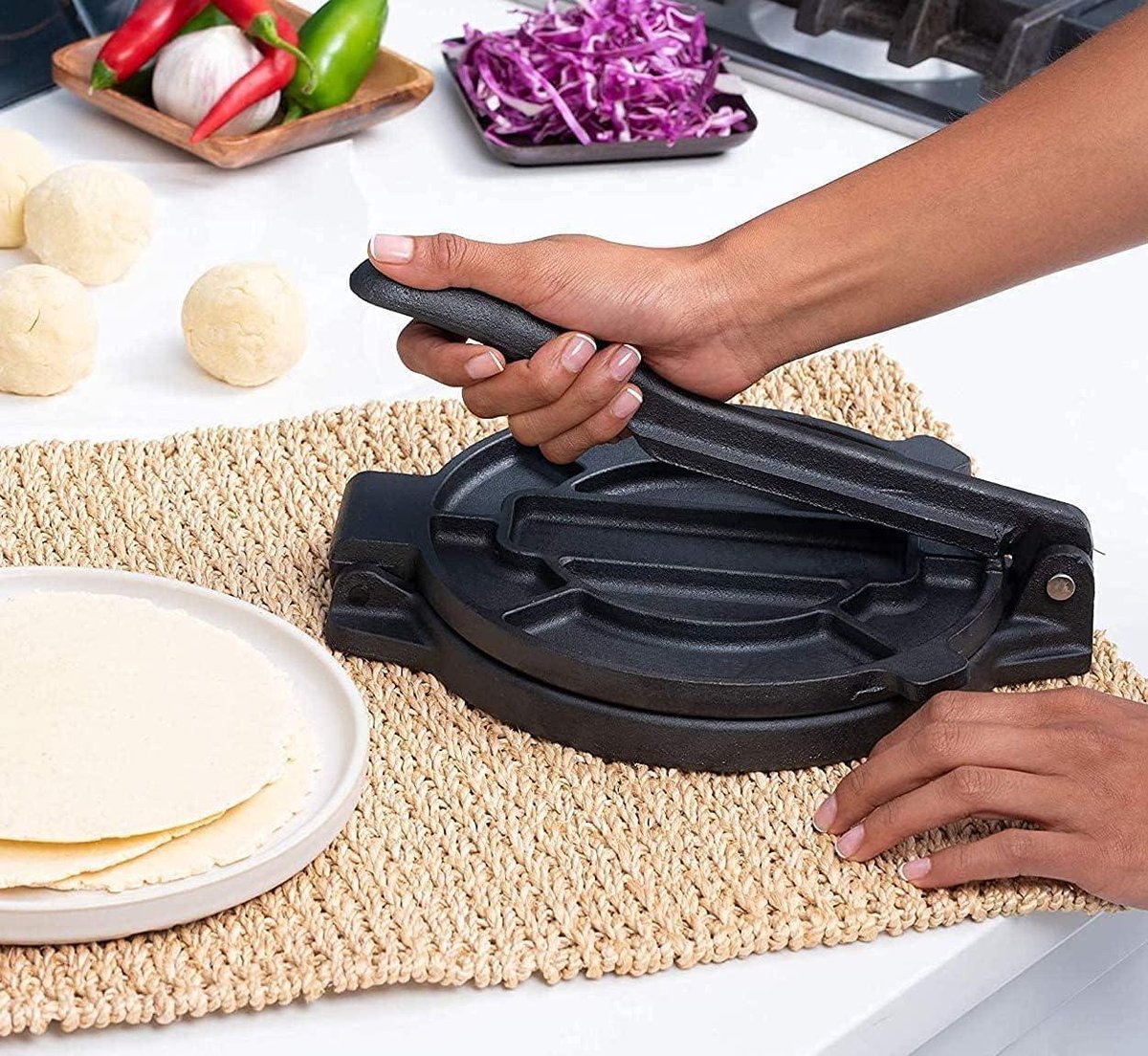 Presse à tortillas en fonte 30 cm – Presse à tacos robuste – Presse à tortillas