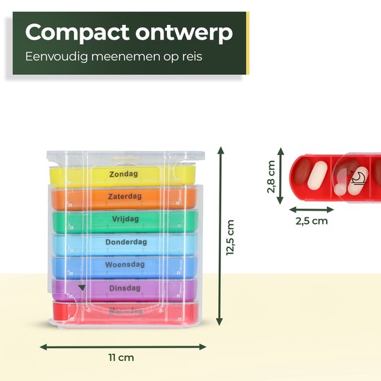 Gandria Pilulier 7 Jours - Pilulier Amovible - Boîte à Médicaments Empilable avec 28 Compartiments - Boîte à Médicaments avec Fermeture Robuste - 4 Compartiments par Jour - 7 Couleurs